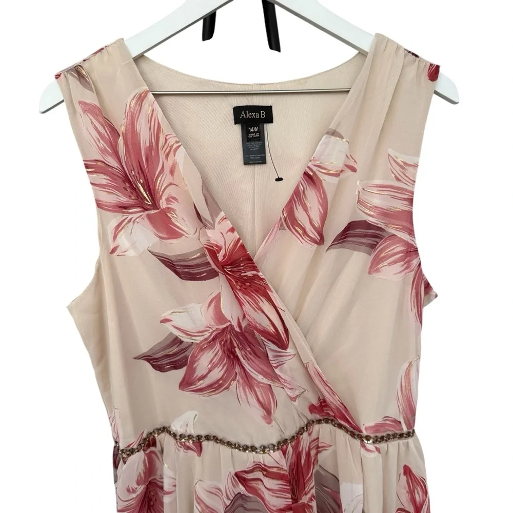 NWT Alexa B Floral Print Rhinestones Beautiful Maxi Dress Women’s Size 14W - Picture 11 of 14